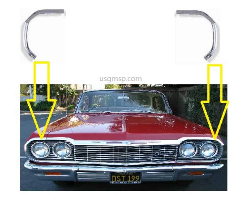 64 Chevy Impala / Belair Headlamp Molding set